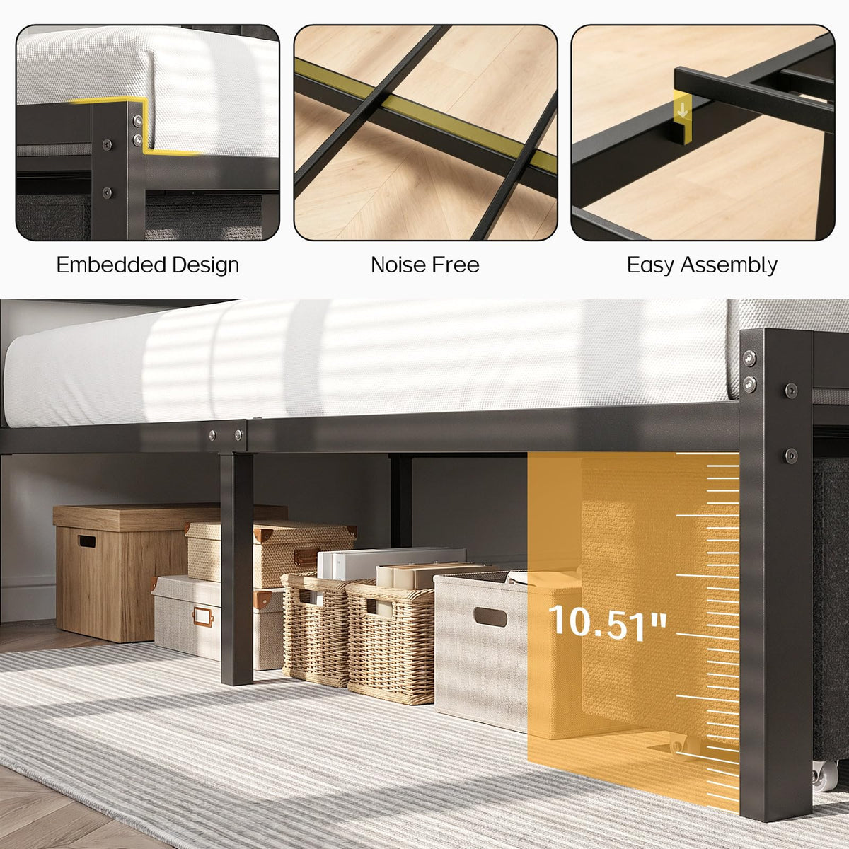 OLEVS King Bed Frame with 3 Drawers, Charging Station & RGB LED Lights