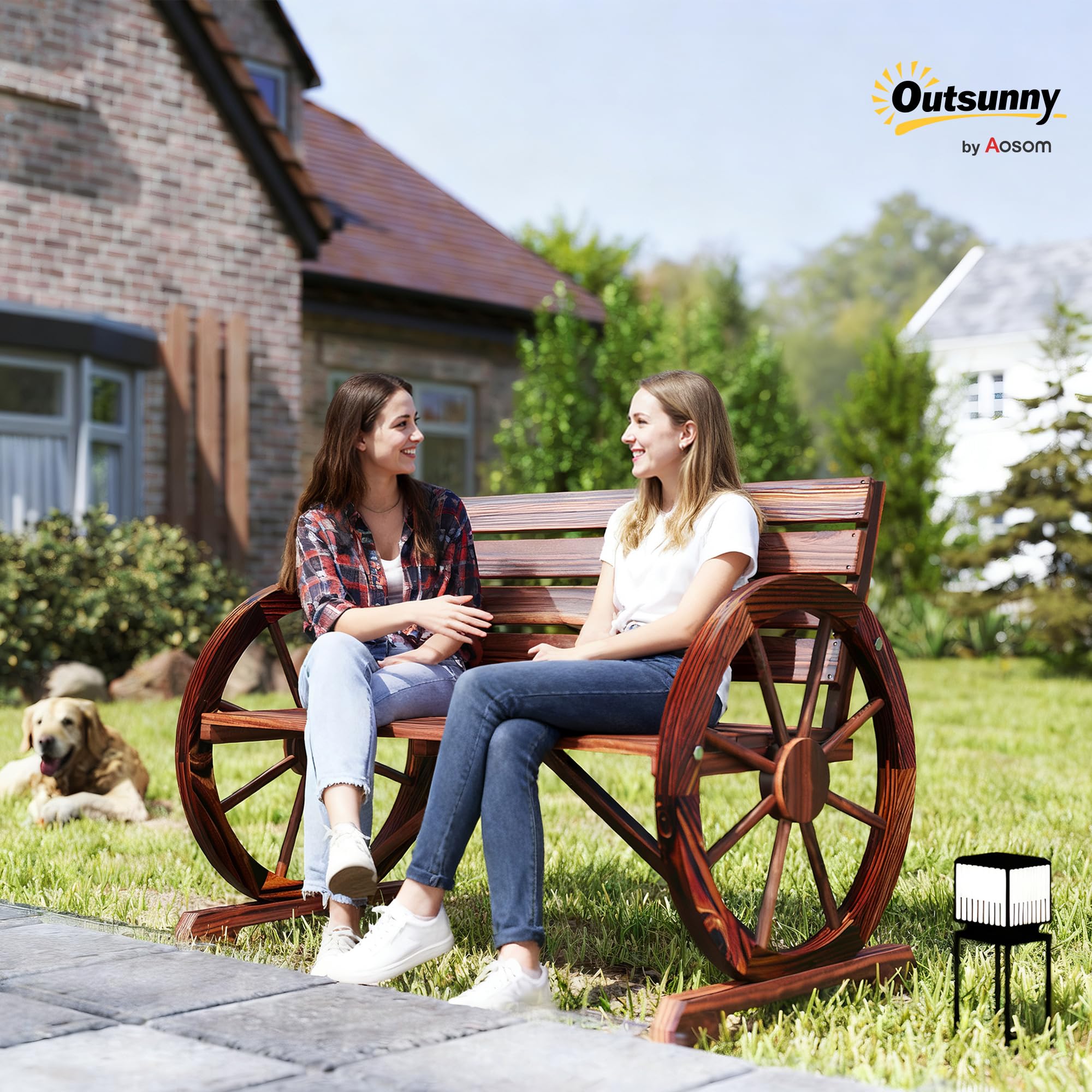 41-Inch Rustic Wagon Wheel Wood Outdoor Bench