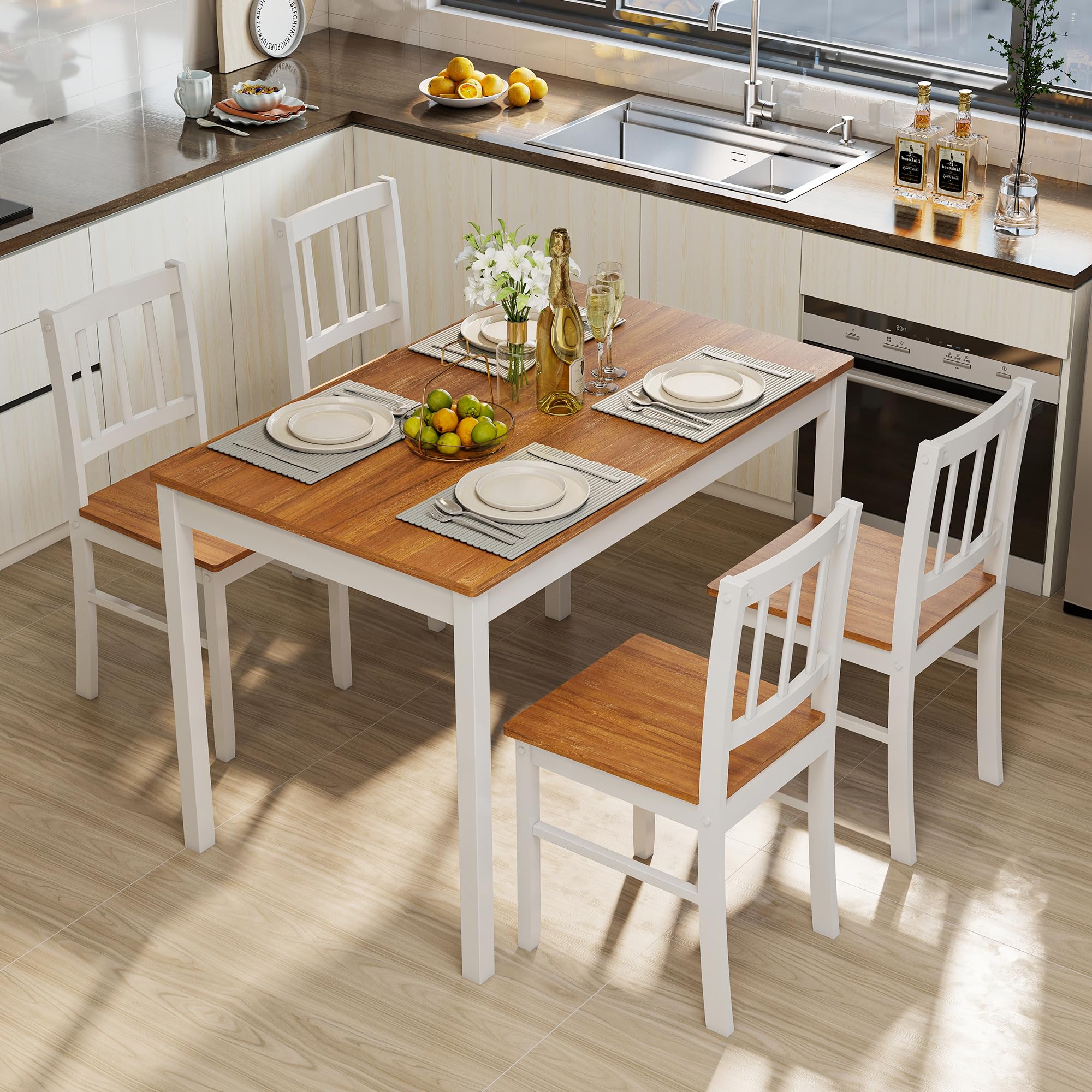 5-Piece Farmhouse Dining Table Set with 4 Chairs