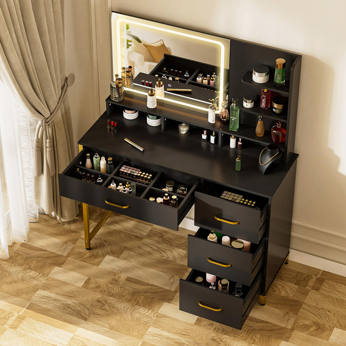 Black Makeup Vanity with LED Mirror