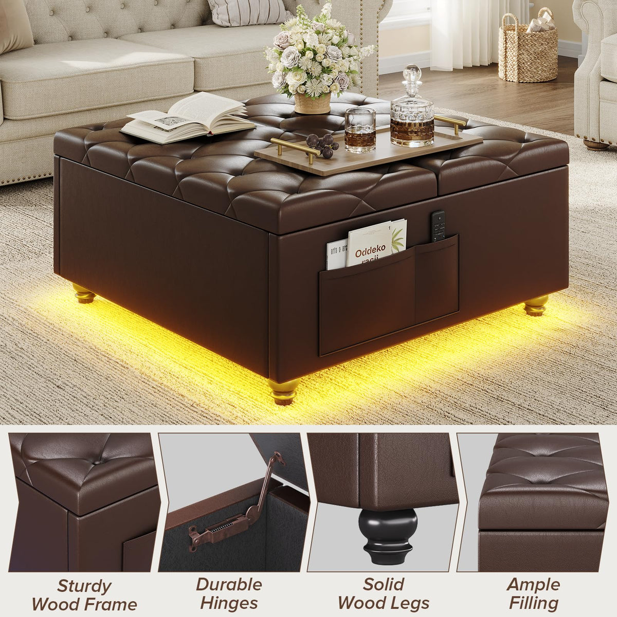 LED Storage Ottoman with Charging Station