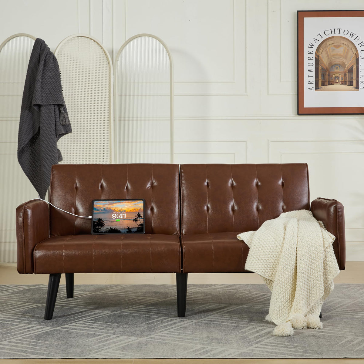 Convertible Futon Sofa Bed with USB