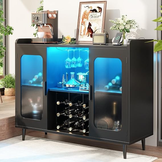 LED Wine Cabinet with Power Outlets