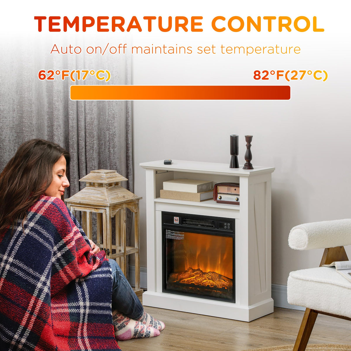 HOMCOM 27" Freestanding Electric Fireplace with Mantel Surround White