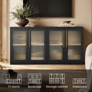 ModernMate Set of 2 Accent Sideboard Cabinets, 62" Modular Storage Buffet Table with Acrylic View Doors, Black Wood Grain Media Console with Soft-Close Hinges for Living Room, Dining Room