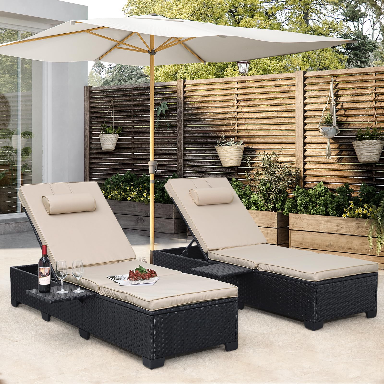 Outdoor Wicker Chaise Lounge Set of 2