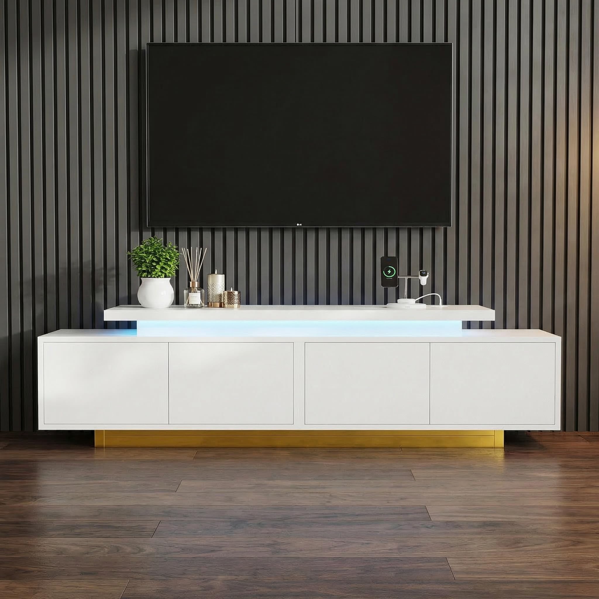 Extendable TV Stand for 55–90" TVs with LED Lights & Charging Station