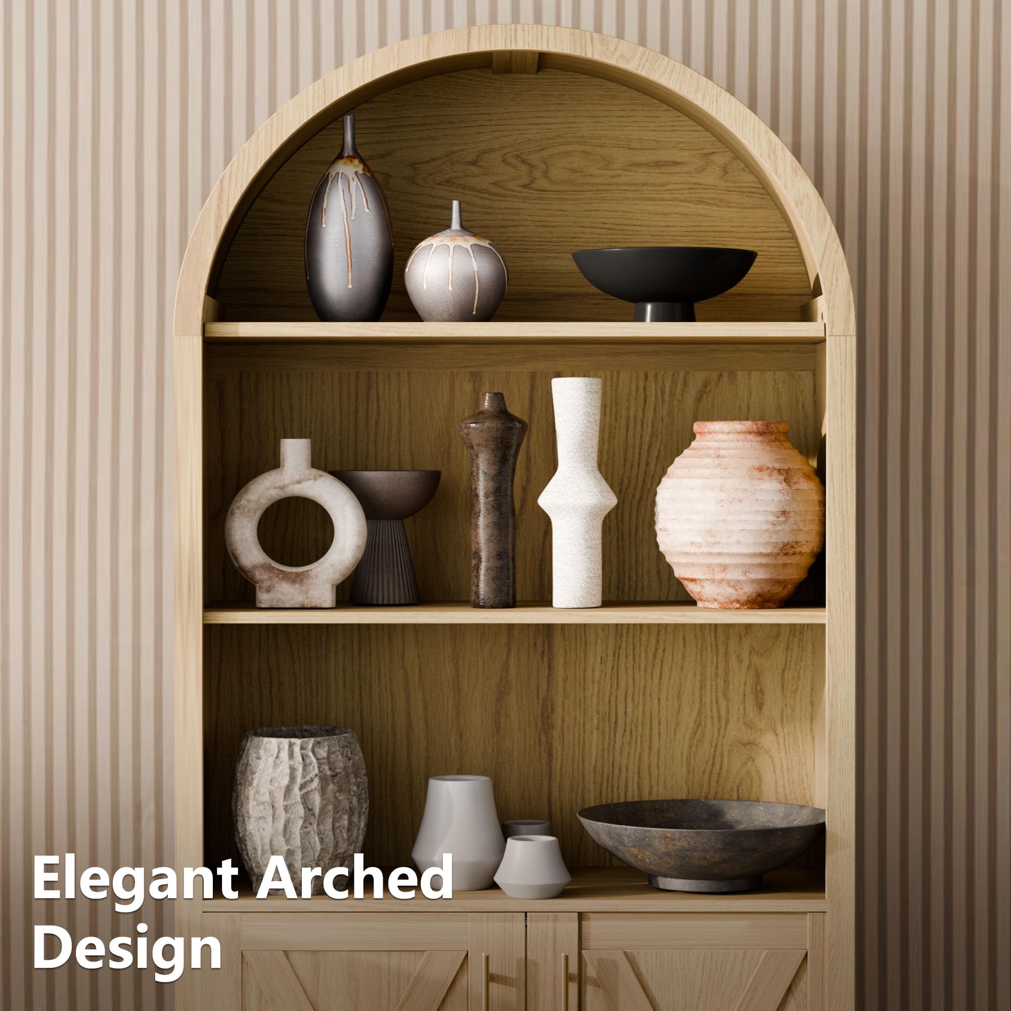 Arched Bookshelf with Storage Cabinet