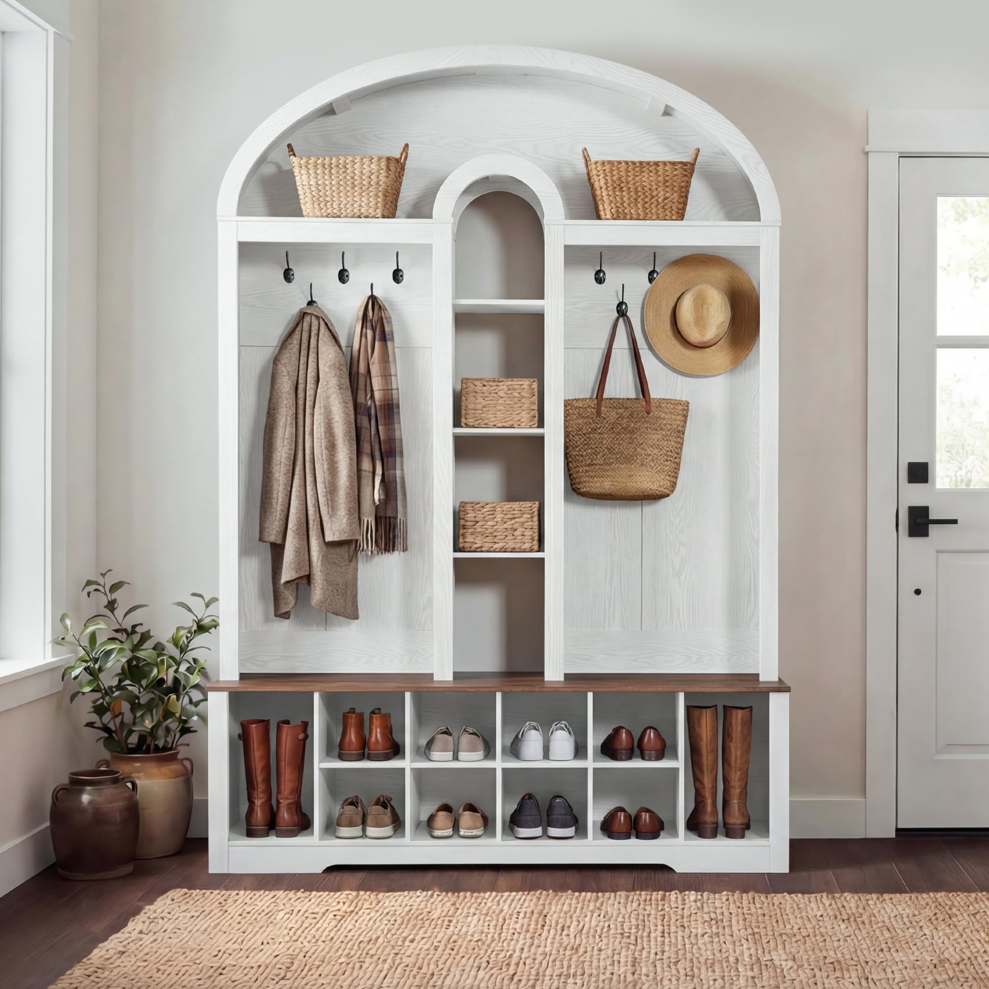 Arched Hall Tree with Shoe Storage & Coat Rack