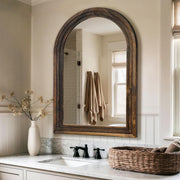 Arched Brown Wood Wall Mirror