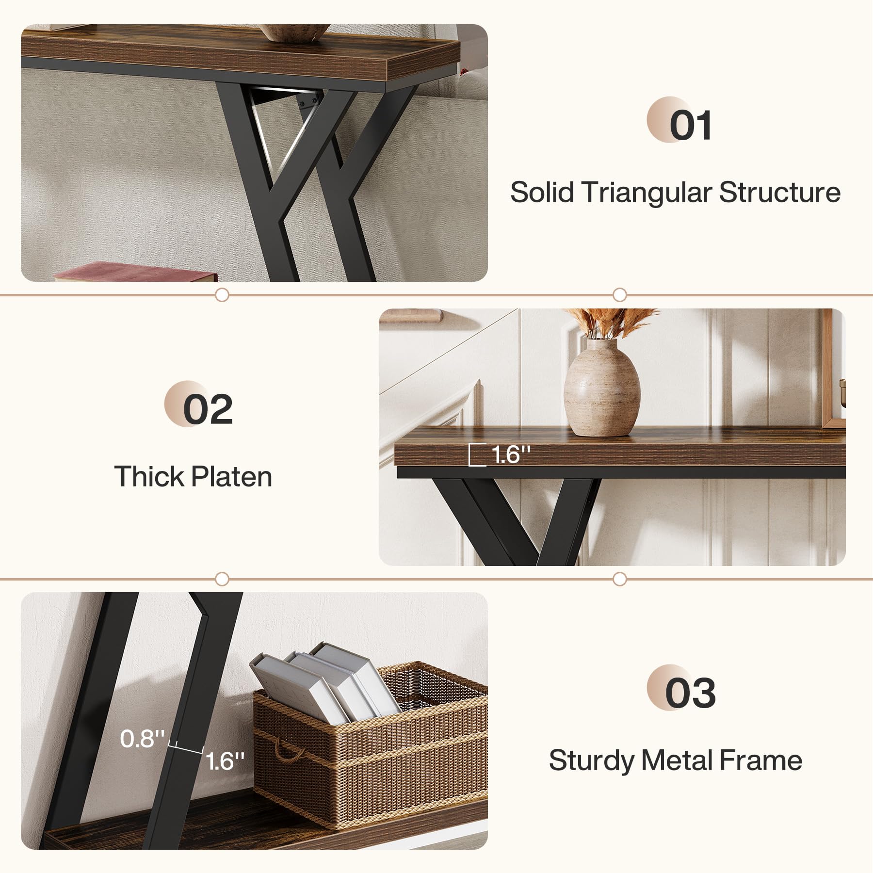 Tribesigns 70.9-Inch Narrow Long Entryway Console Table, Industrial Sofa Table Behind Couch with 2-Tier Storage Shelf for Hallway, Living Room, Entrance, Foyer, Rustic Brown