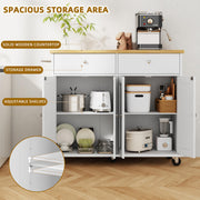 SUNLEI Kitchen Island with Storage, Rolling Kitchen Island Cart with Wheels & Drop Leaf & Towel Rack & 2 Drawers, Portable Island Table for Kitchen, White