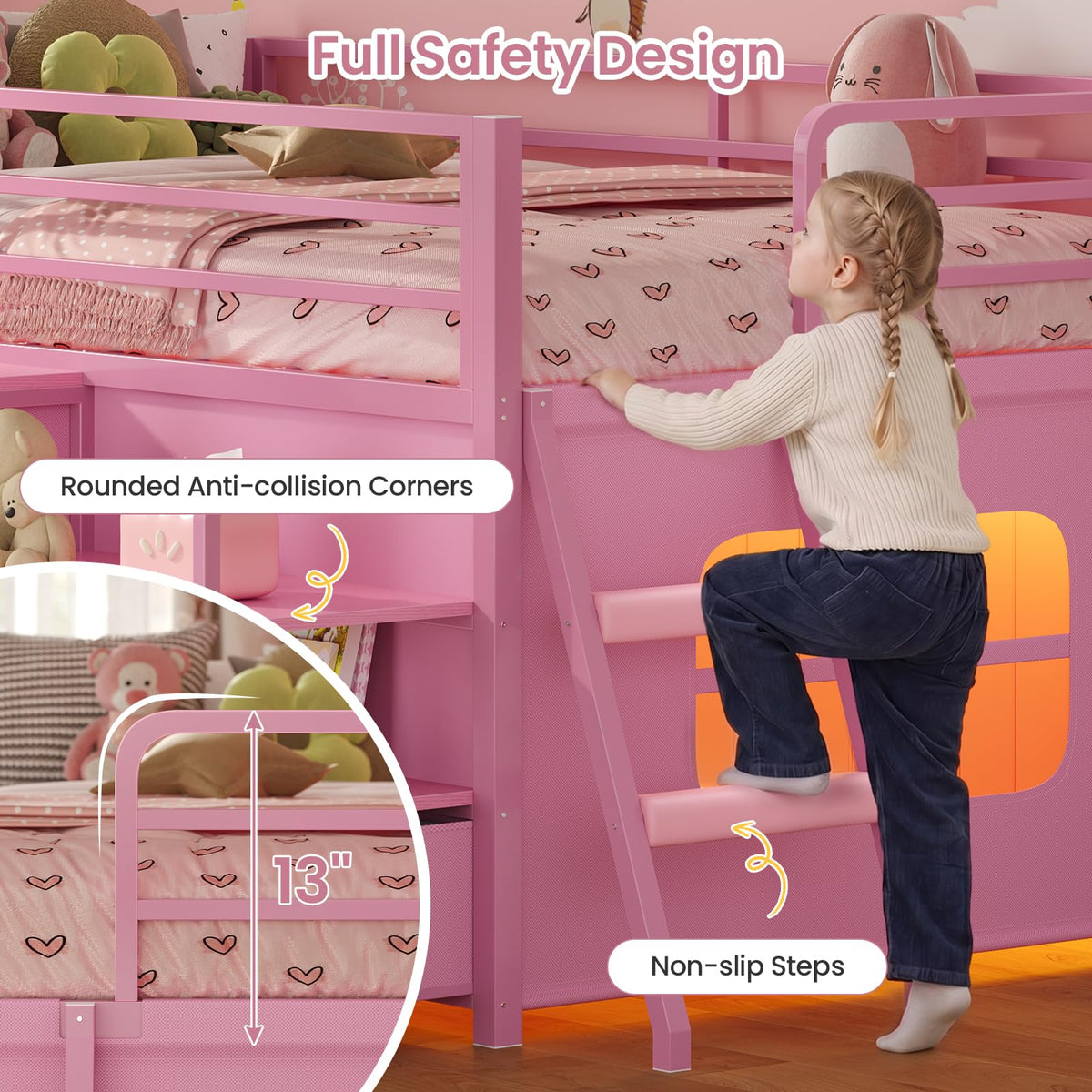 Low Loft Bed with Drawers & Shelves