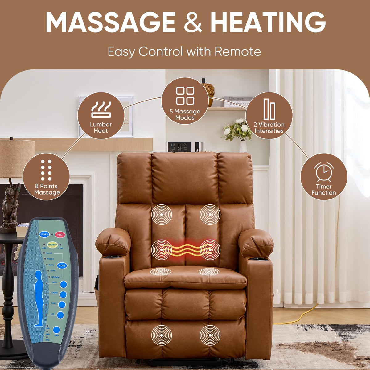 Rhevoy Dual Motor Power Lift Recliner Chair for Elderly with Massage and Heat,Oversized Lift Chair with Adjustable Armrest and Headrest,Infinite Position, Zero Gravity, Camel