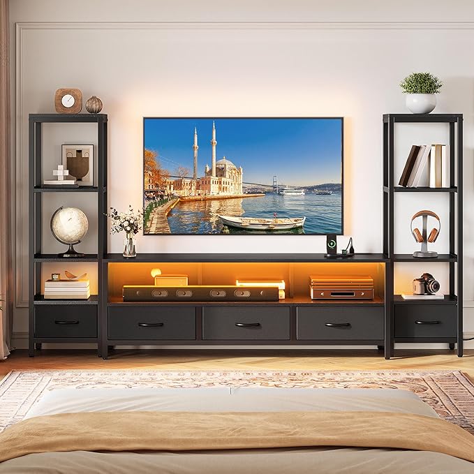 TV Stand with Bookshelves & LED Lighting