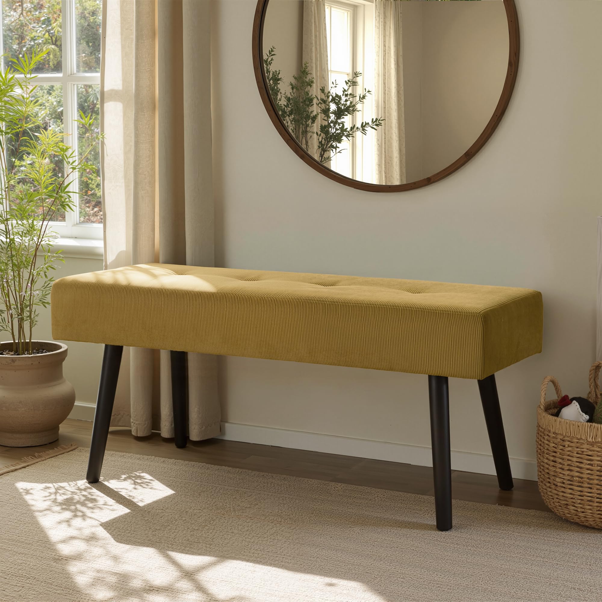 Comfy to go Entryway Bench - Bench for Bedroom, Modern Ottoman End of Bed, Corduroy Padded Benches for Living Room, Foyer, Mudroom, Hallway - 39" L x 14" W x 17" H