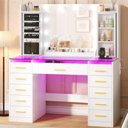YUNSCEND Makeup Vanity Desk with Mirror and Lights, 360° Rotating Organizer