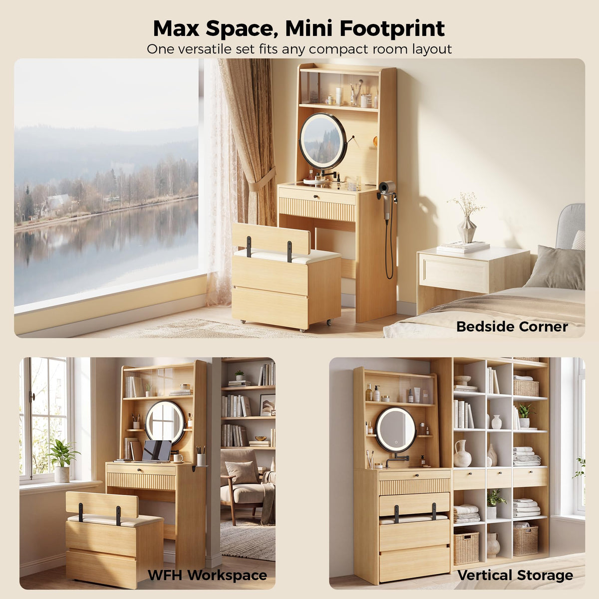 LED Makeup Vanity with Storage Stool