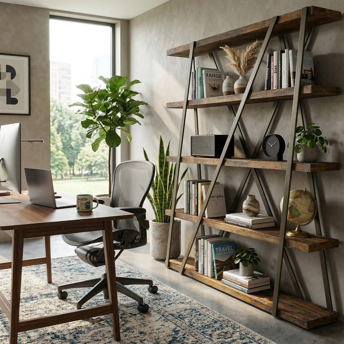 5-Tier Rustic Industrial Bookshelf