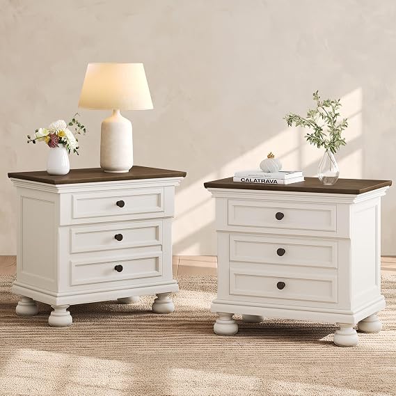 Solid Wood Nightstand with 2 Drawers