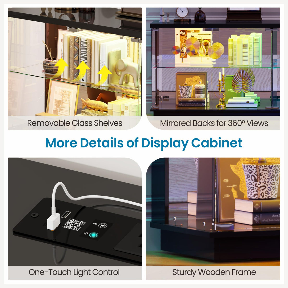 Lvifur 47.2" W Display Cabinet with Glass Doors and Sensor RGB Lights,Black