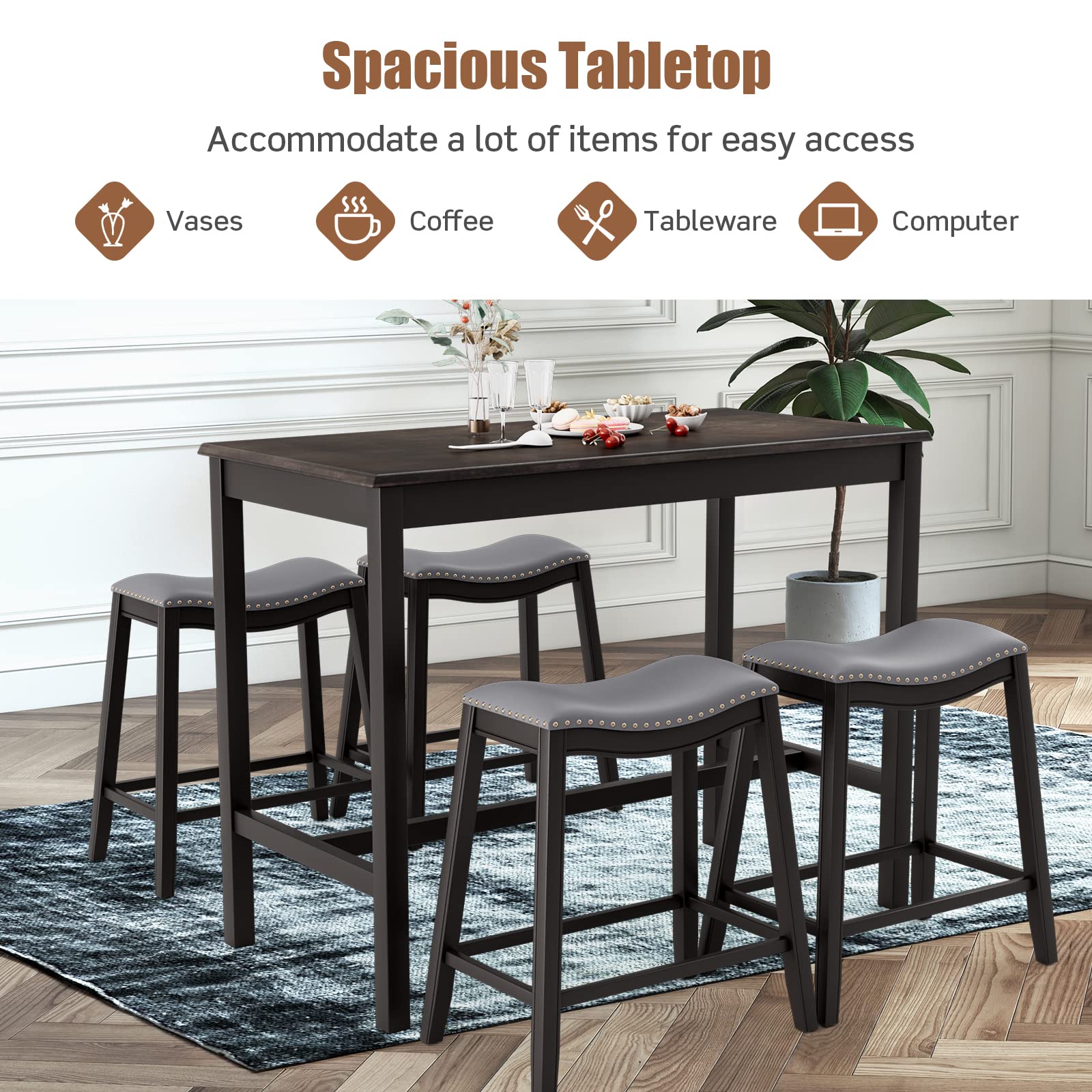 5-Piece Counter Height Bar Table & Saddle Stool Set