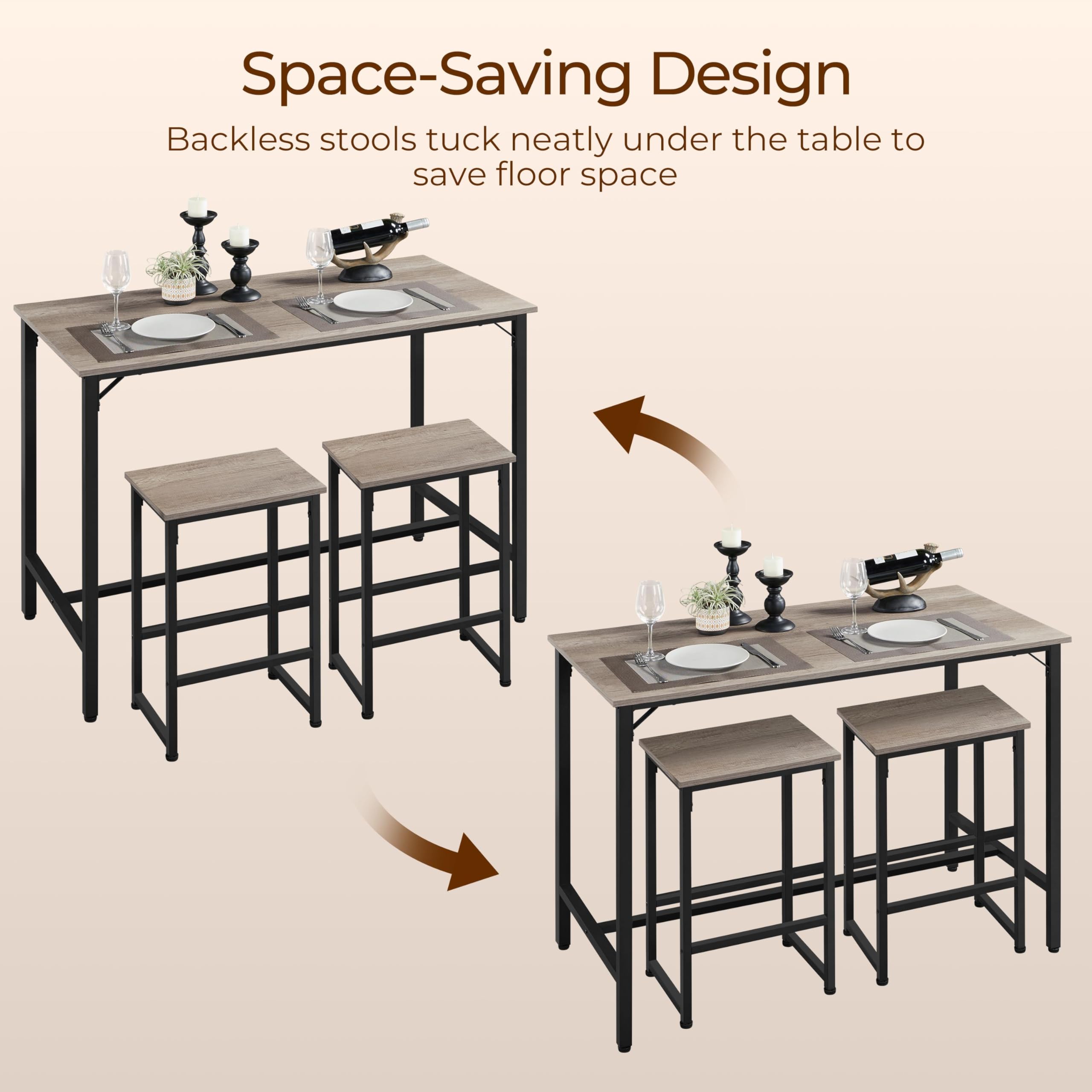 3-Piece Counter Height Dining Table Set with Bar Stools