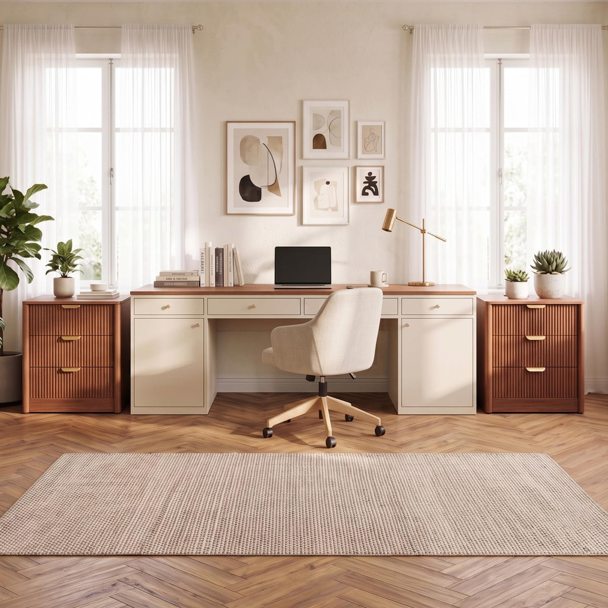 PLRSOZIM 23.6" Walnut Fluted Nightstand with Charging Station and 3 Drawers