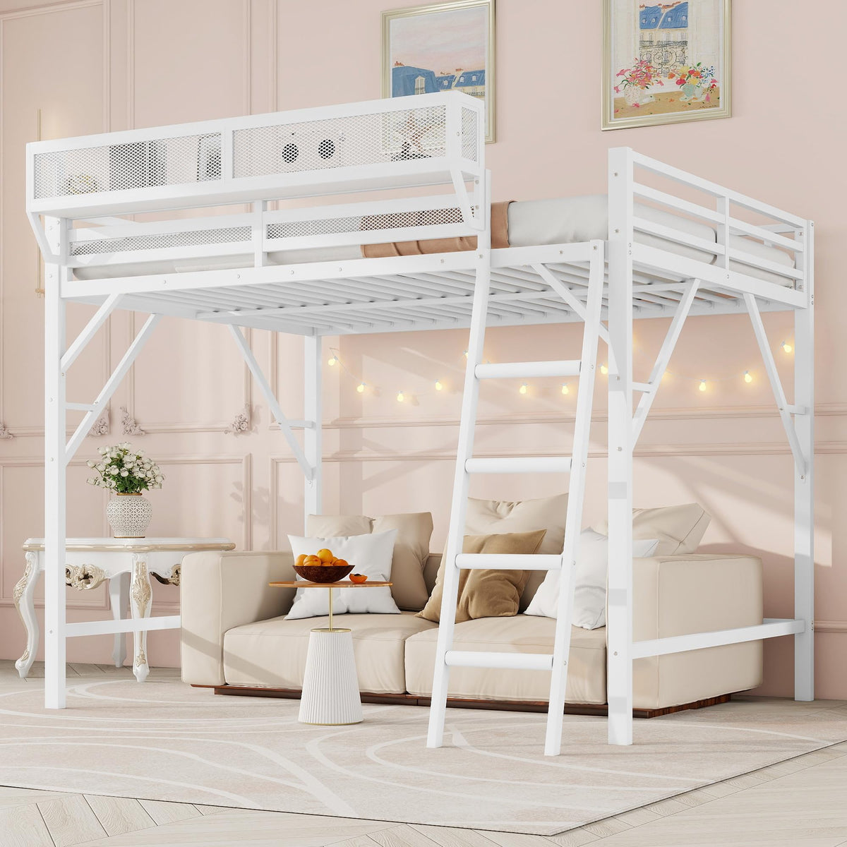 Queen Metal Loft Bed with Storage