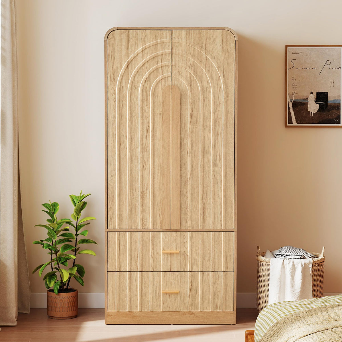 Arched Fluted Wardrobe with Drawers