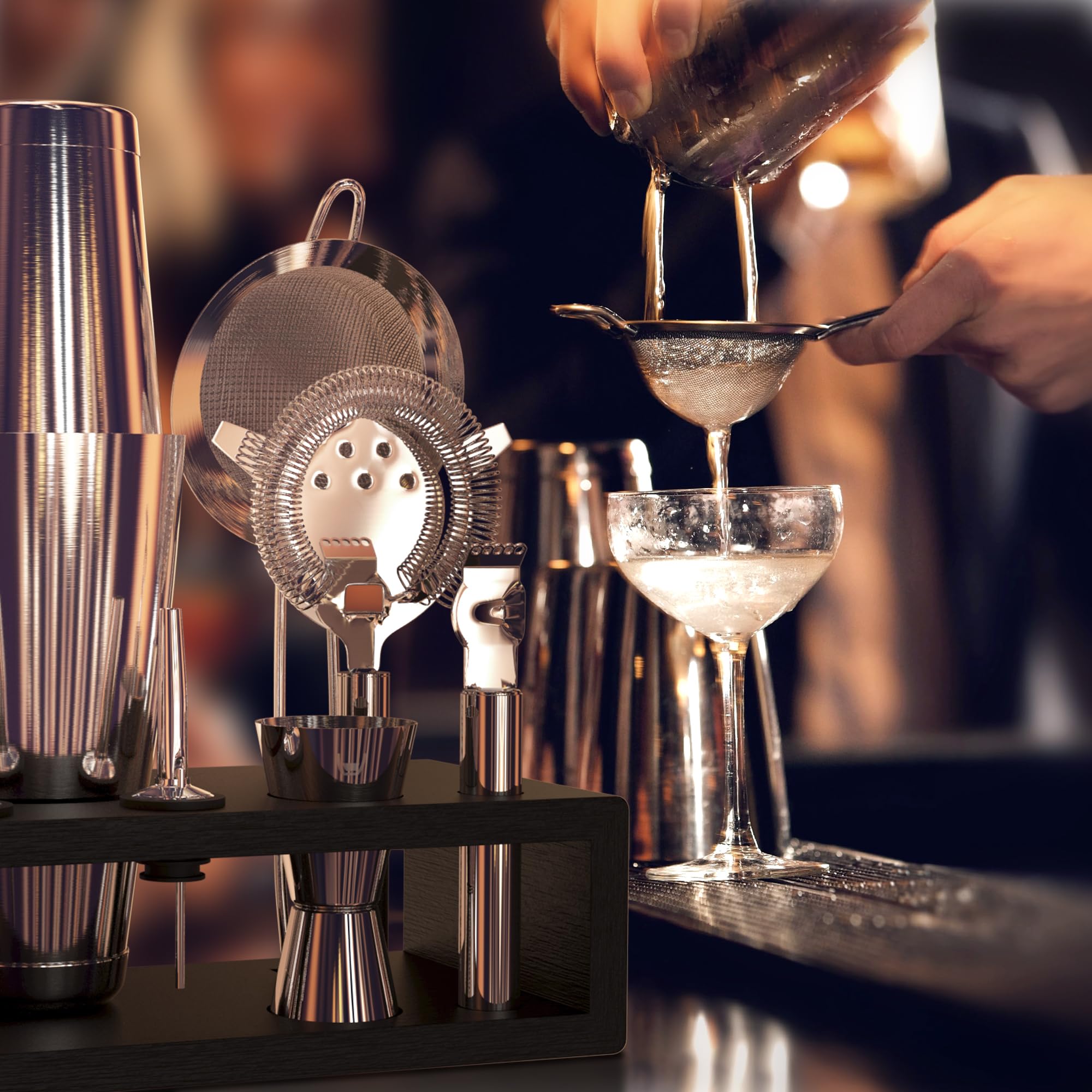 Highball & Chaser 13-Piece Boston Cocktail Shaker Set Stainless Steel Mixology Bartender Kit With Stand For Home Bar Cocktail Set | Laser Engraved Cocktail Tools | Plus E-Book with 30 Cocktail Recipes