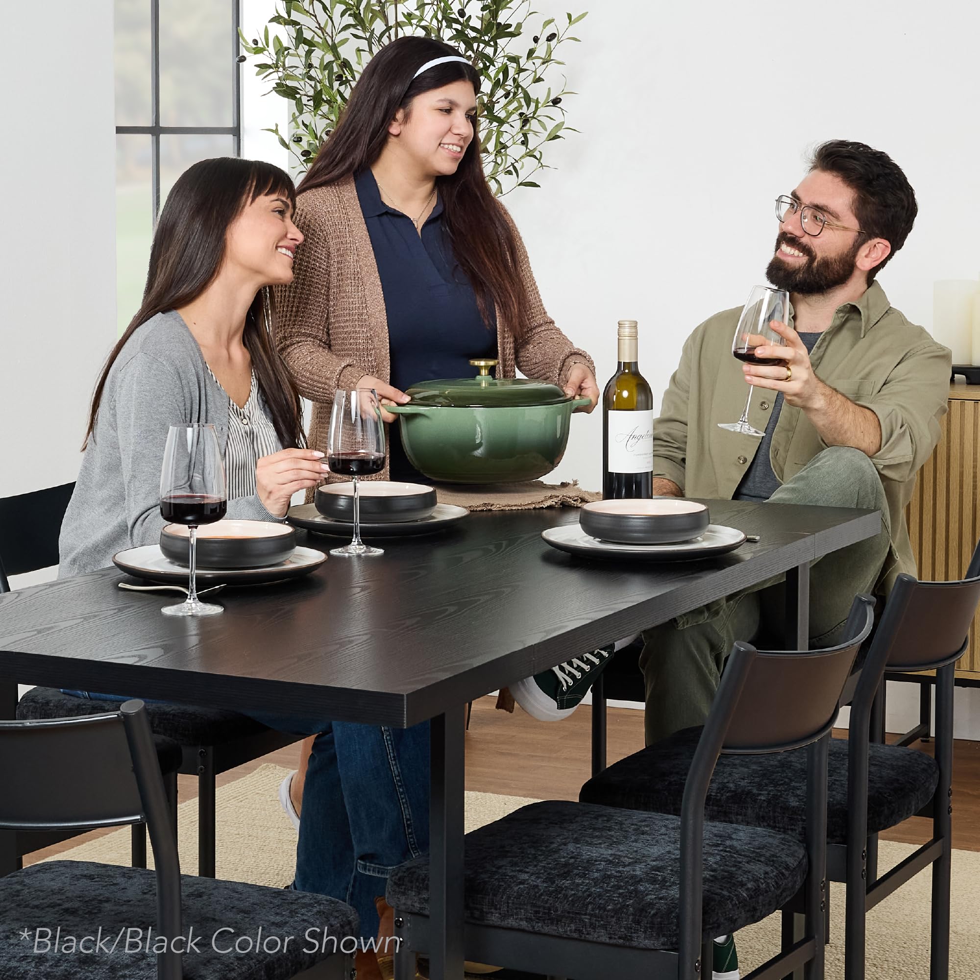 Best Choice Products 7-Piece Modern Dining Room Set, Kitchen Table Set, Dining Table w/ 6 Chairs, Upholstered Cushions, Solid Metal Frame, Curved Backrest - Black/Ivory