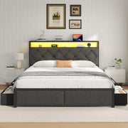 Queen Bed Frame with Storage, LED Lights & Charging Station