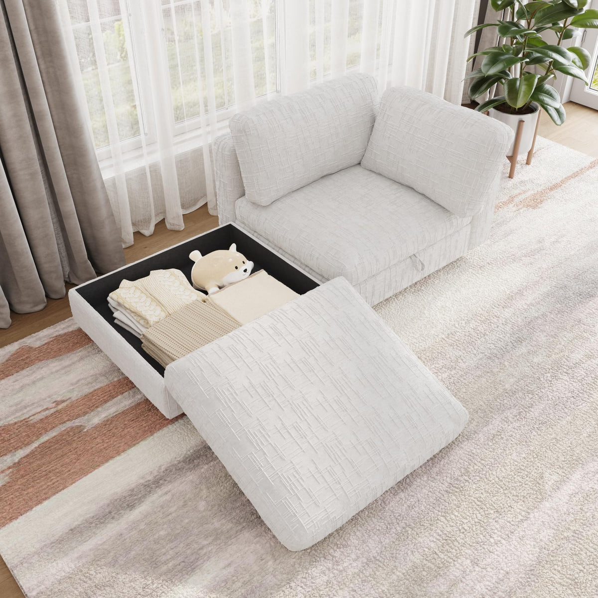 ERYE Comfy Chenille Upholstered Reversible Storage Chaise Lounge Indoor for Living Room Bedroom,Modern Single Chaise Lounge Leisure Recliner Sofa Daybed with Seat Storage