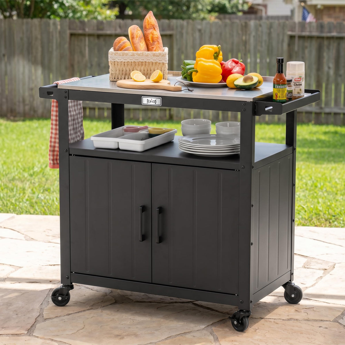 Outdoor Grill Cart with Cabinet