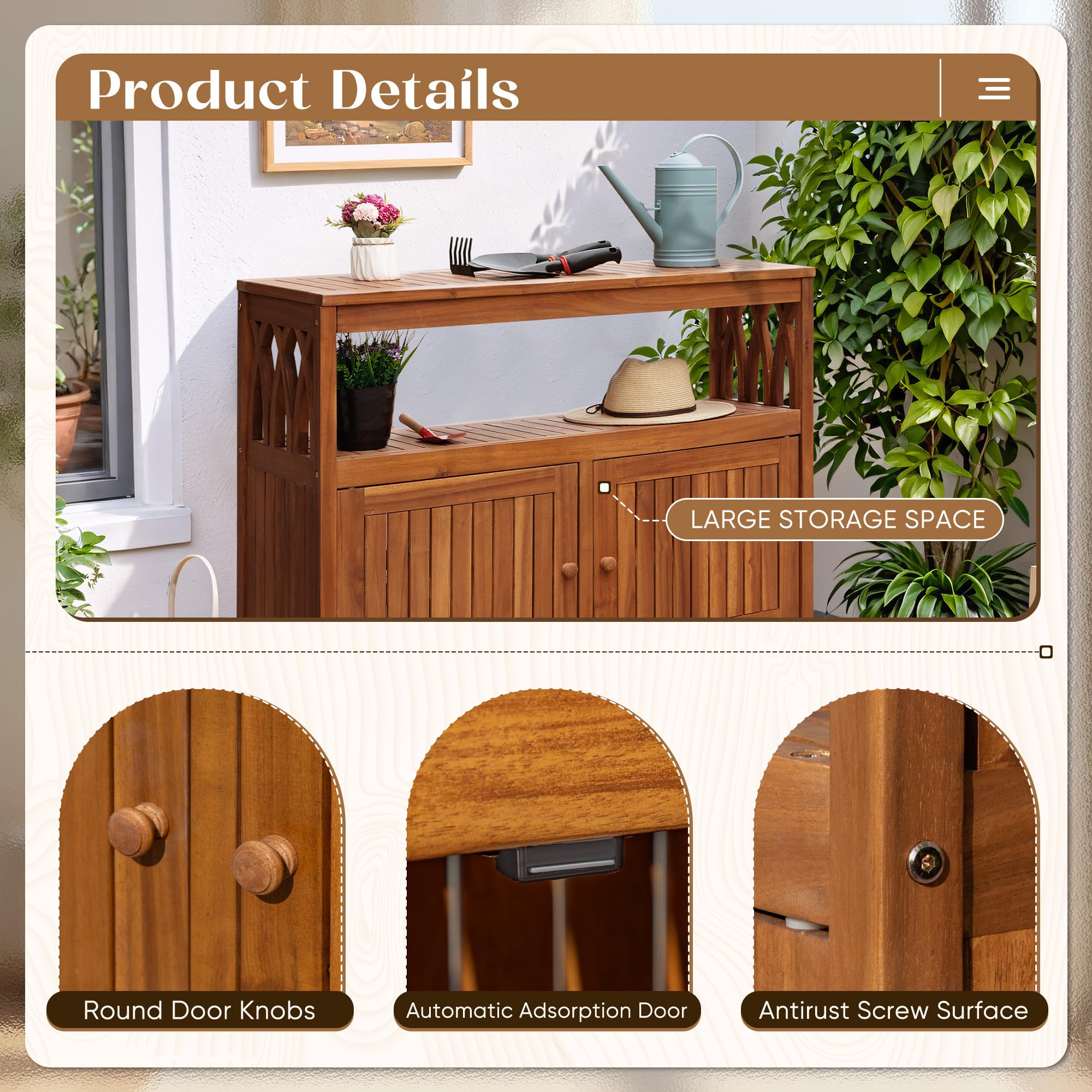 Acacia Wood Outdoor Storage Cabinet with 2 Magnetic Doors