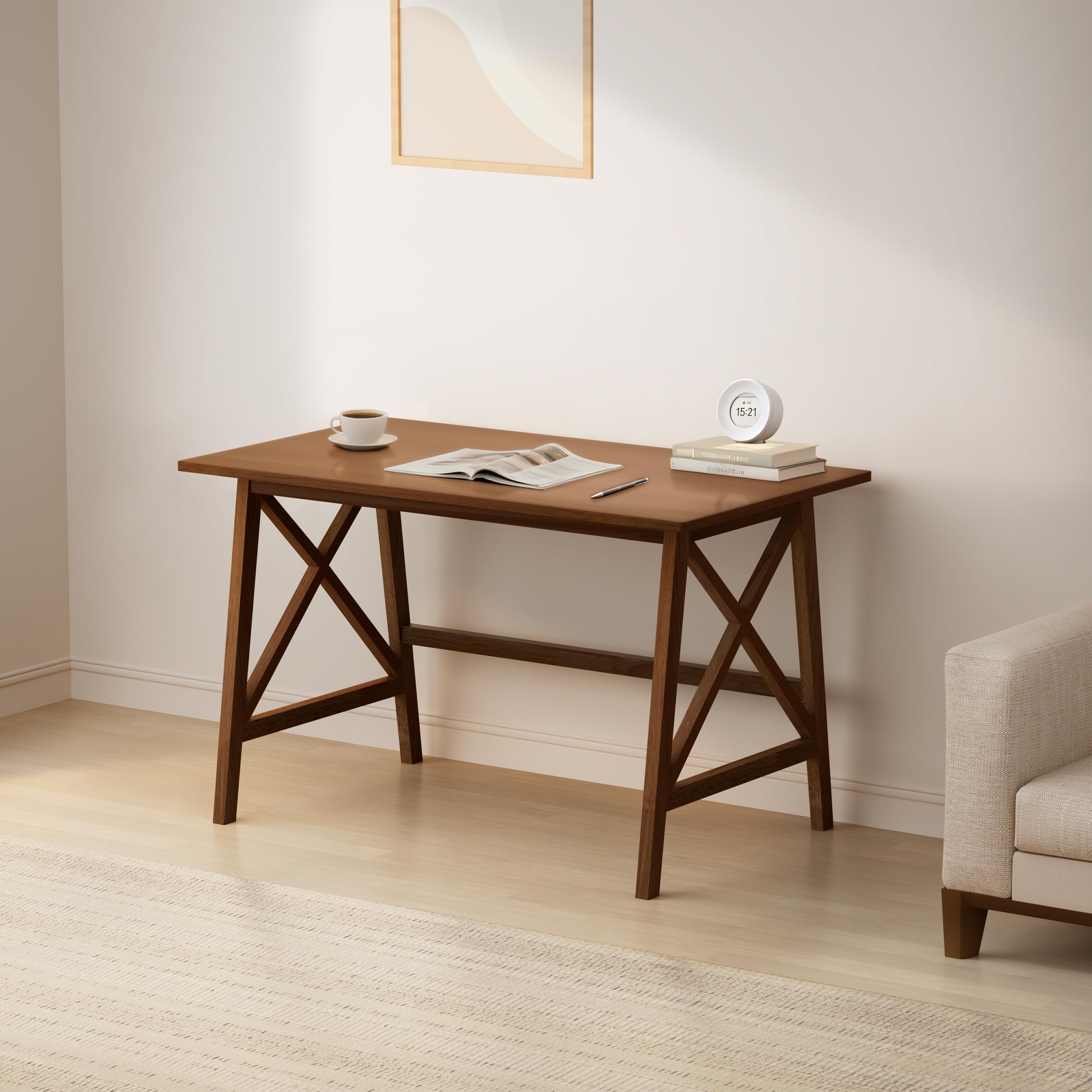 Solid Wood Computer Desk with X-Shaped Legs