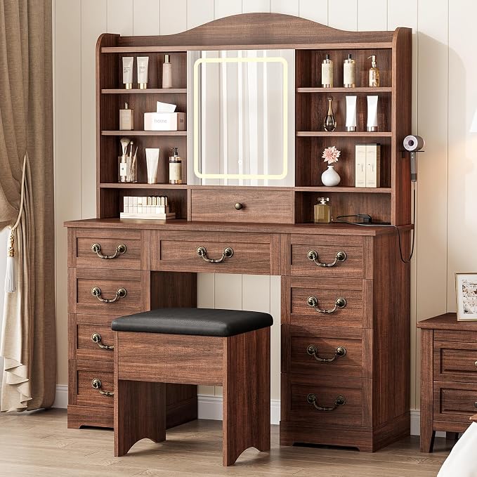 Lighted Makeup Vanity with Stool