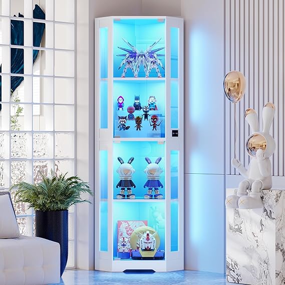 Corner Glass Display Cabinet with LED Lights