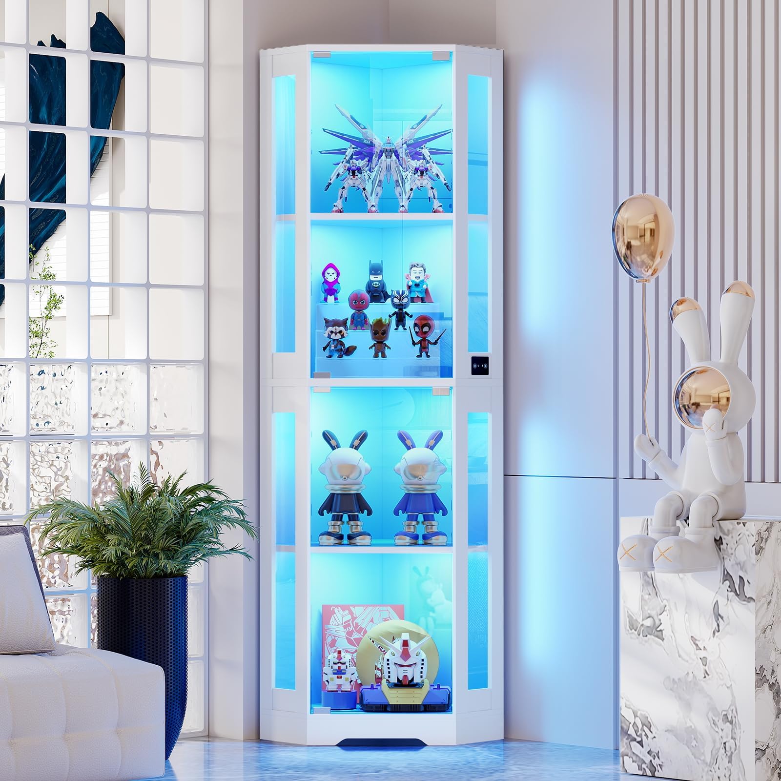 Corner Glass Display Cabinet with LED Lights