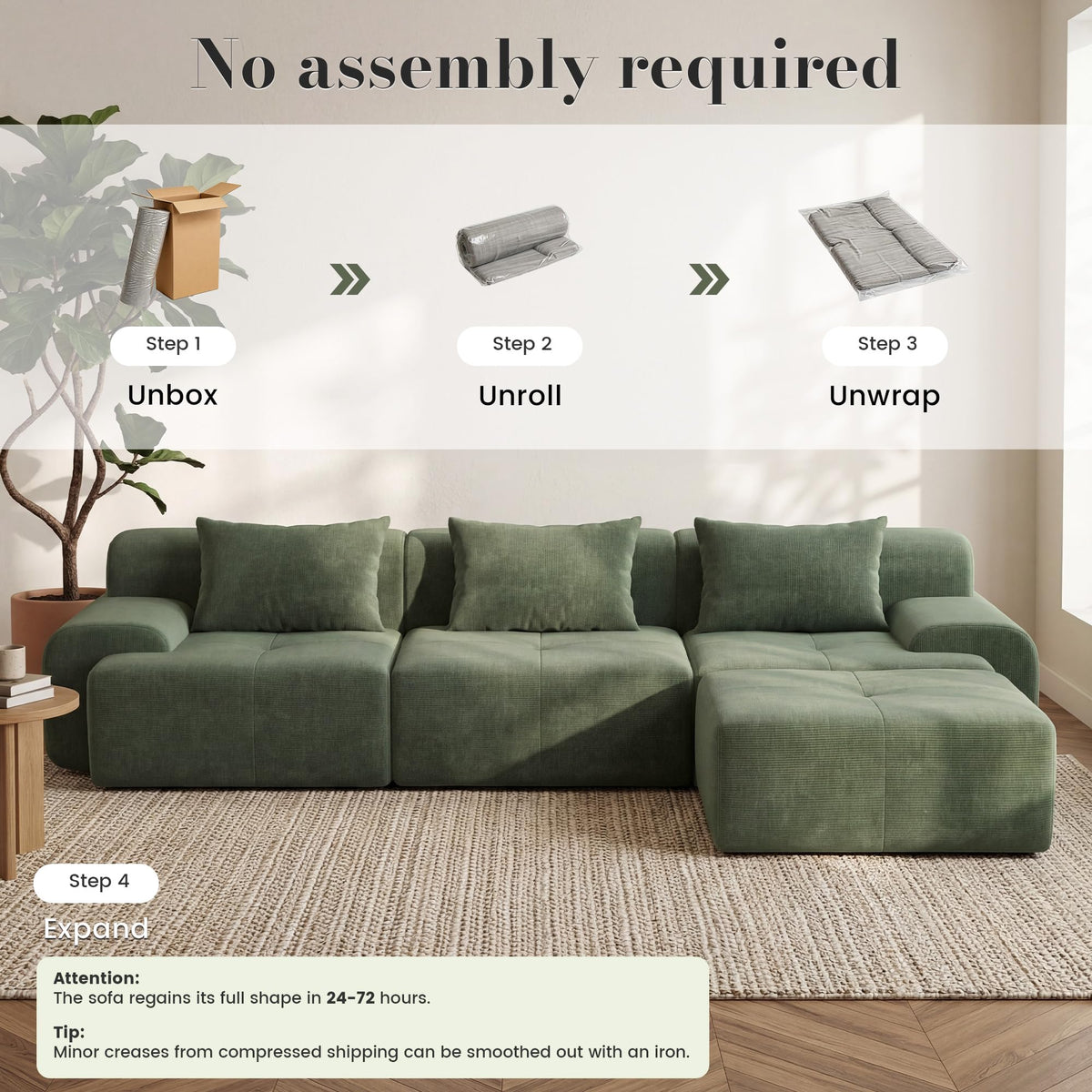 GRUSIGN 108'' Modular Boneless Sofa,Sectional Couch for Living Room