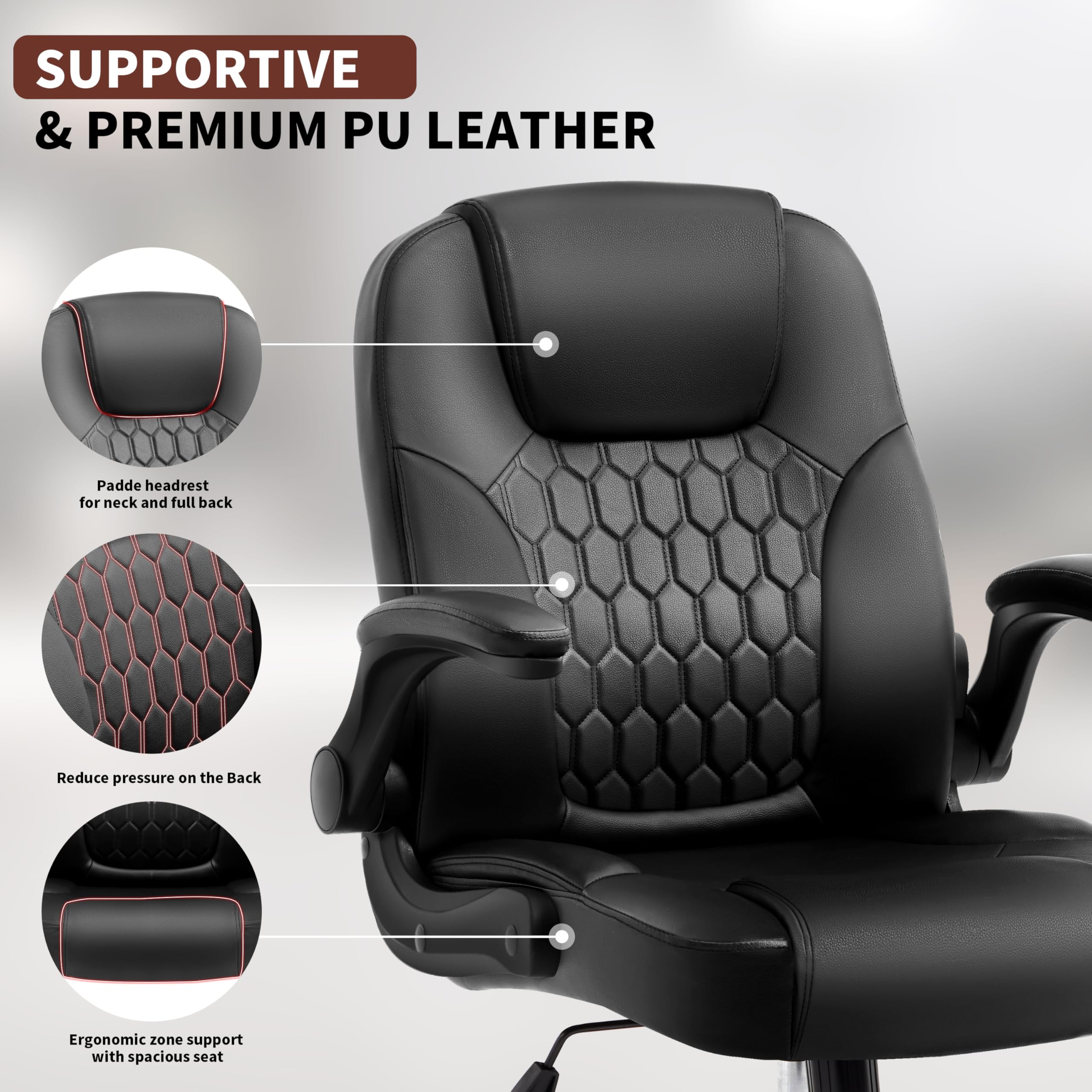 Ergonomic PU Leather Office Chair with Lumbar Support