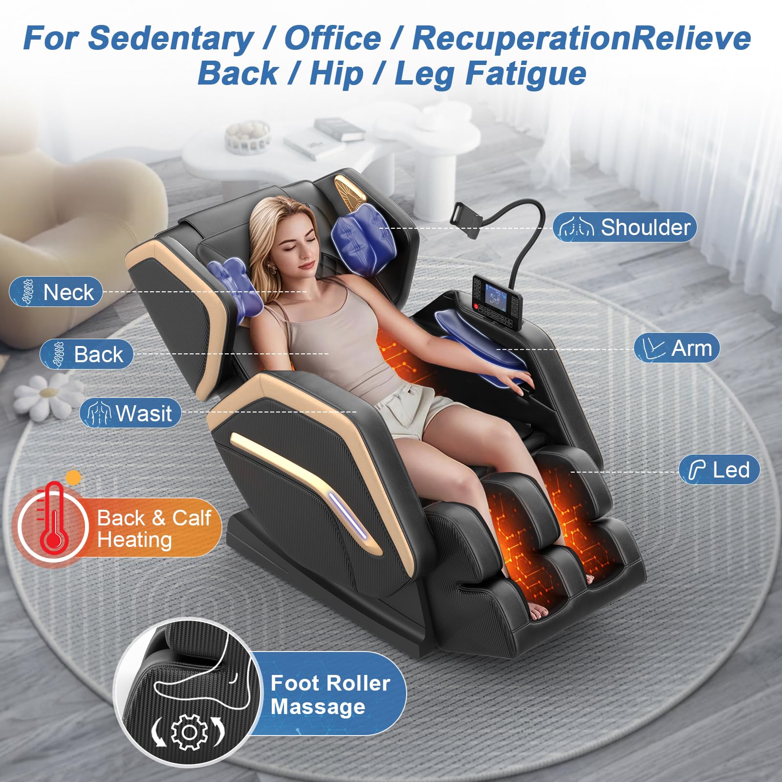 NAGLIFOR Massage Chair Full Body, Zero Gravity Massage Chair 2026 for Back Fatigue with 10 Fixed Rollers, Heating, Airbags, Phone Controller, Nightlights, Bluetooth Speaker for Living Room, Bedroom