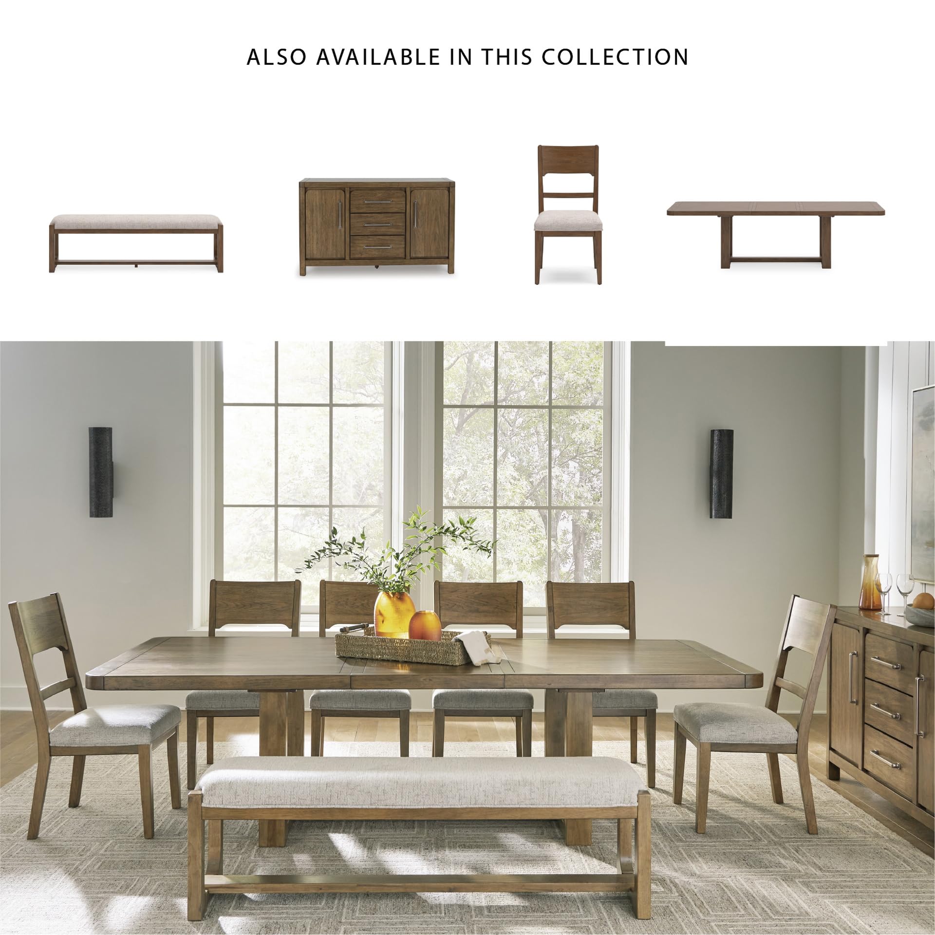 Signature Design by Ashley Cabalynn Farmhouse Glazed 2-Door Dining Server with Adjustable Shelves and 3 Drawers, Light Brown