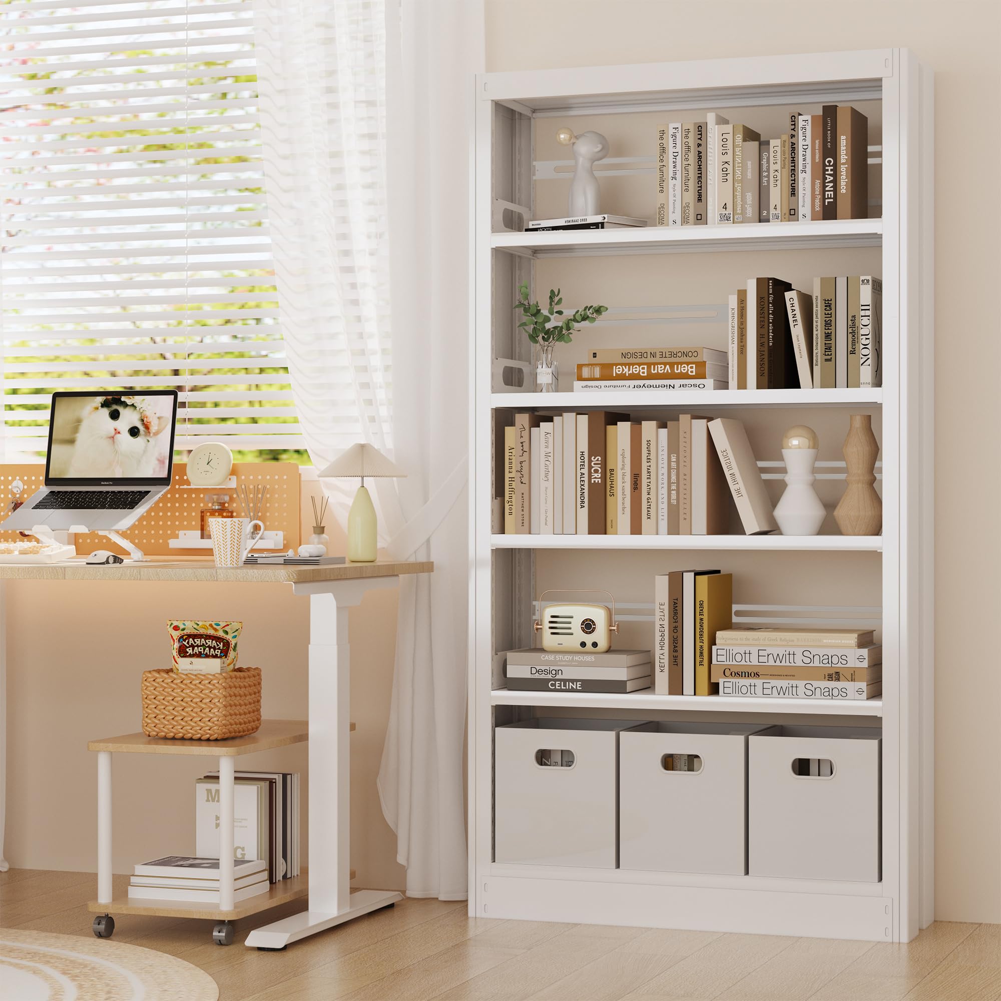 5-Tier Metal Bookshelf with Adjustable Shelves