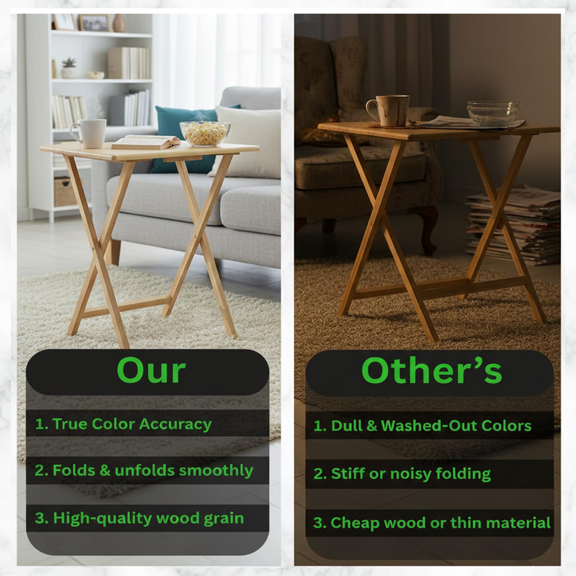 Folding Snack Table Set of 5 with Storage Stand