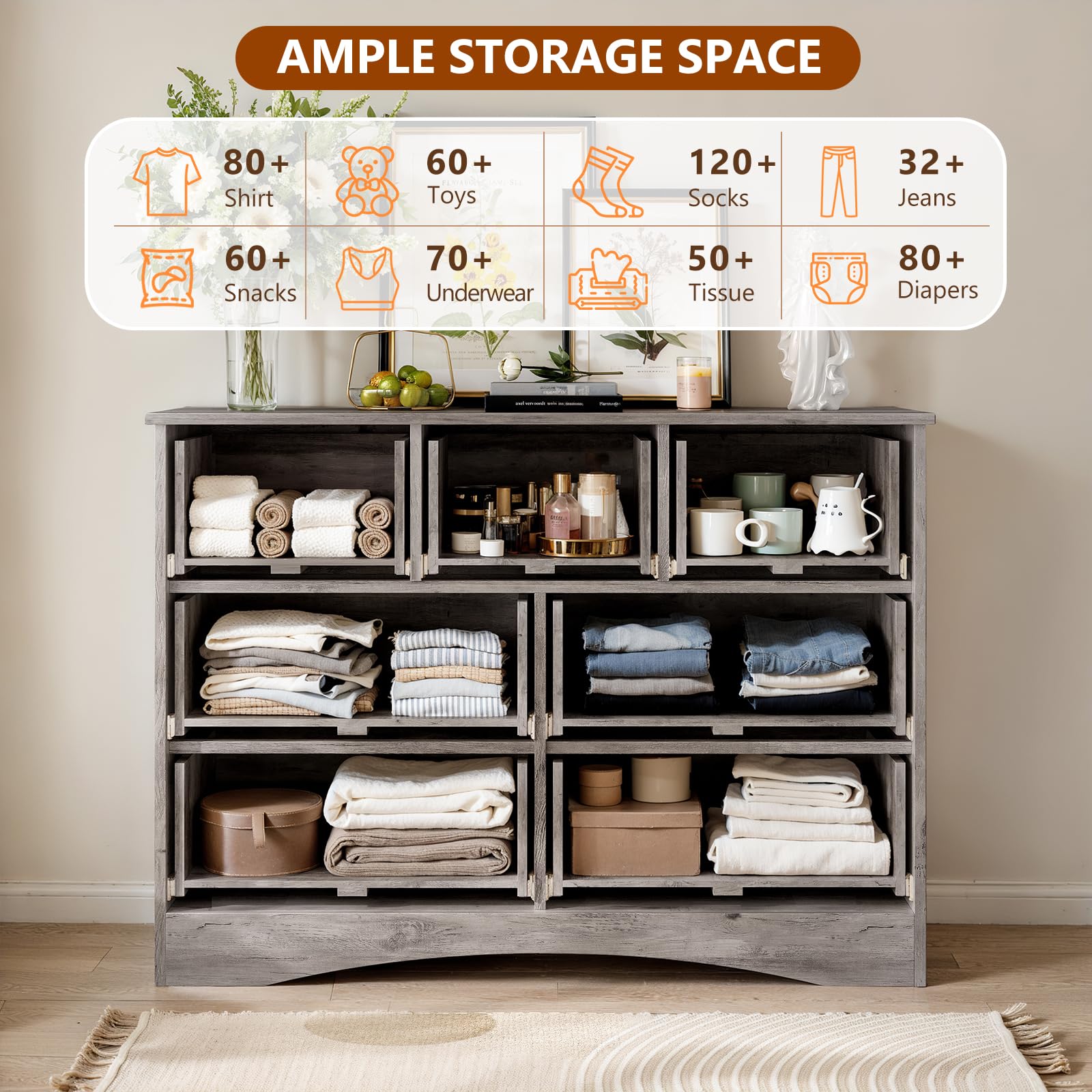 7-Drawer Dresser with Deep Drawers & Textured Borders
