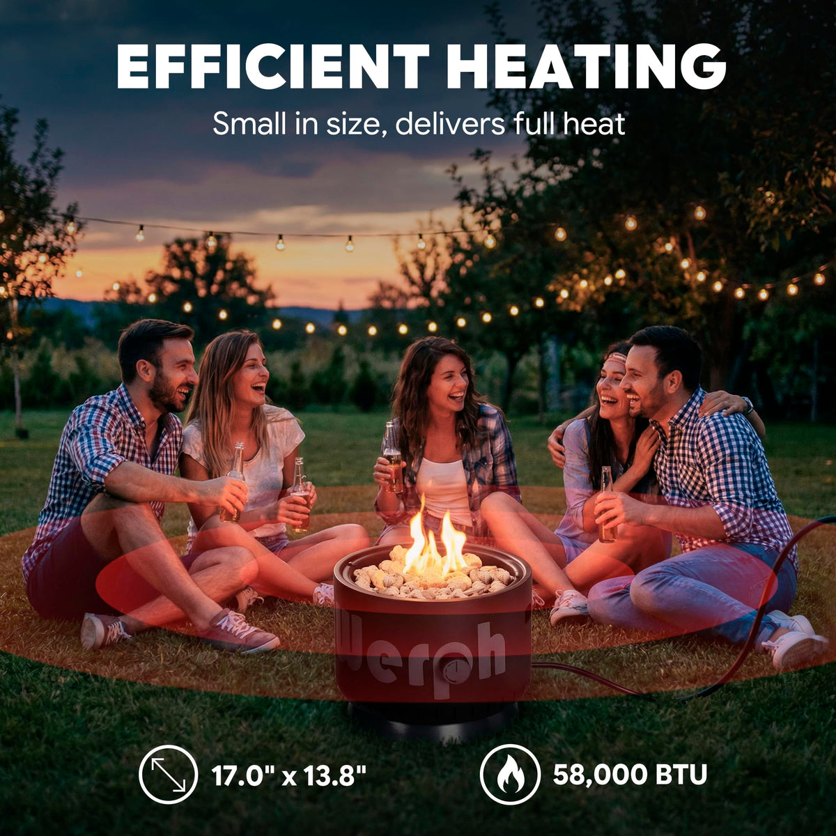 Werph 17‑Inch Portable Propane Fire Pit for Camping, 58,000 BTU, Black