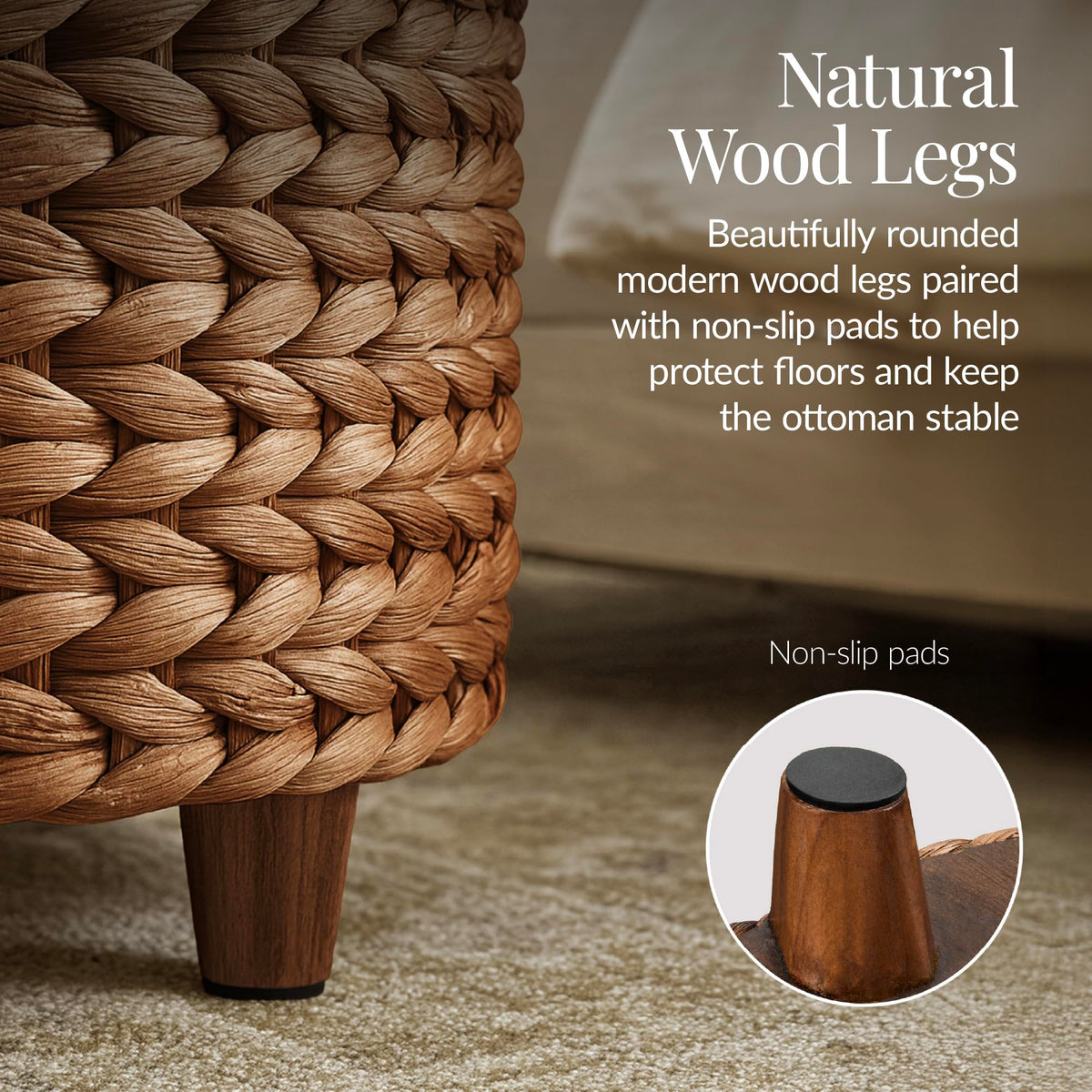 Round Water Hyacinth Storage Ottoman