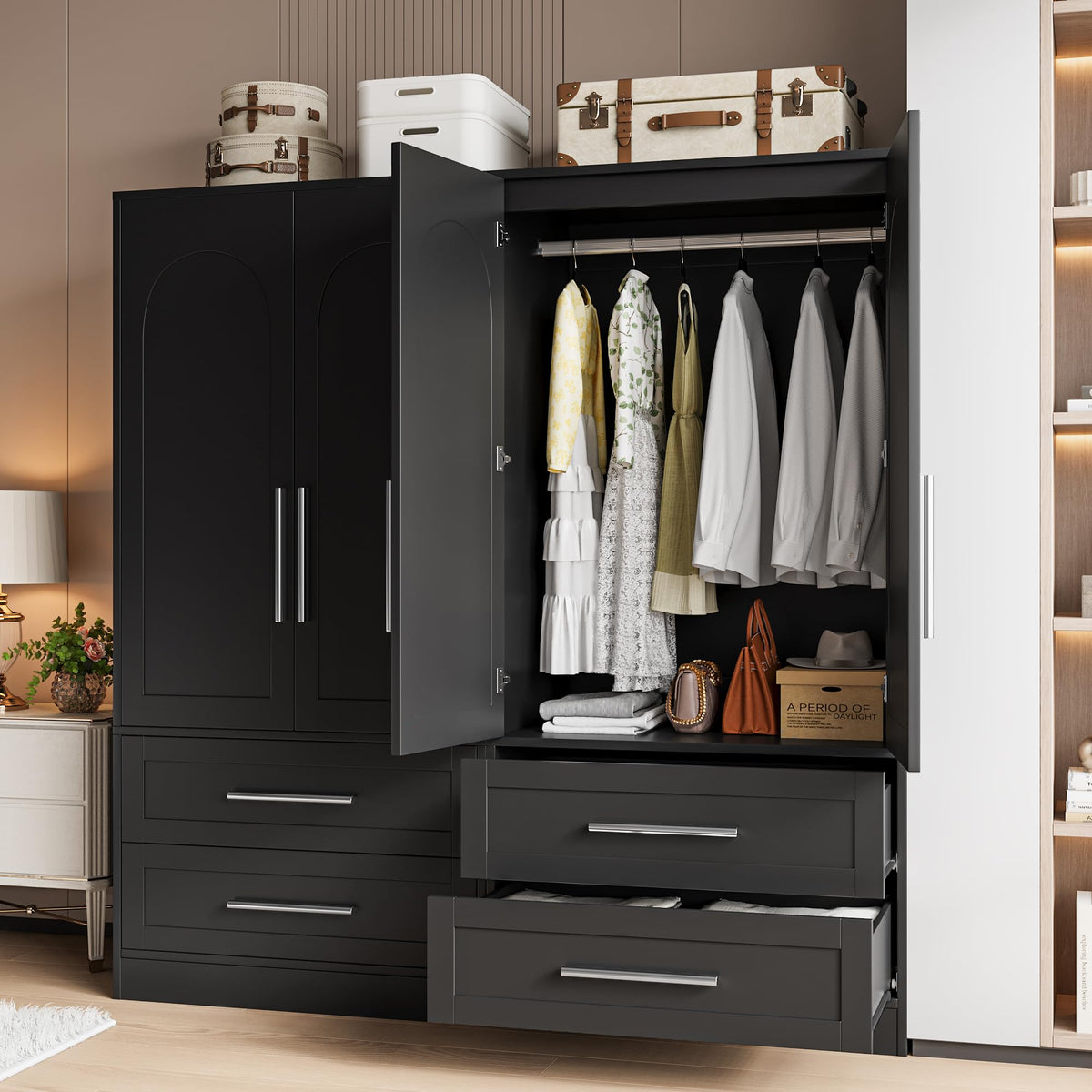 Black Armoire Wardrobe with Drawers
